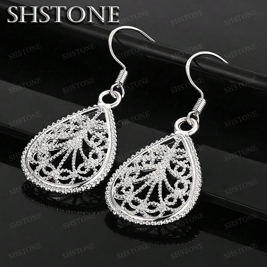 High Quality Silver Plated Jewelry Women 925 Sterling Silver Water Droplet Earring Fashion Charm Jewelry Accessories Wedding Party Birthday Gift - Silver - View 1