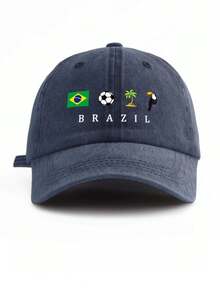 1pc Brazil Printed Washed Baseball Cap, Classic & Fashionable, Soft Sweatband, Adjustable Size, Lightweight Sun Protection, Versatile Classic Style, Suitable For Outdoor Sports, Football Matches, Daily Wear, Parties & Vacations, Perfect Gift For Friends And Family,Unisex Baseball Cap,Unisex Bucket Hat,Unisex Beanie,Unisex Sun Hat,Unisex Adjustable Cap,Women's Baseball Cap,Women's Bucket Hat,Women's Beanie,Women's Sun Hat,Women's Beret,Women's Straw Hat,Women's Fedora,Women's Visor,Women's Embroidered Cap,Women's Washed Cap,Men's Baseball Cap,Men's Trucker Hat,Men's Snapback Cap,Men's Beanie,Men's Dad Hat,Men's Bucket Hat,Men's Washed Cap,Men's Embroidered Cap,Men's Adjustable Cap,Men's Sun Hat - 藍色 - 查看 1