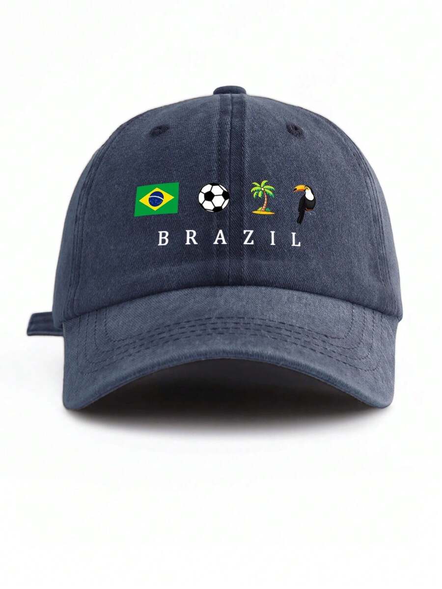 1pc Brazil Printed Washed Baseball Cap, Classic & Fashionable, Soft Sweatband, Adjustable Size, Lightweight Sun Protection, Versatile Classic Style, Suitable For Outdoor Sports, Football Matches, Daily Wear, Parties & Vacations, Perfect Gift For Friends And Family,Unisex Baseball Cap,Unisex Bucket Hat,Unisex Beanie,Unisex Sun Hat,Unisex Adjustable Cap,Women's Baseball Cap,Women's Bucket Hat,Women's Beanie,Women's Sun Hat,Women's Beret,Women's Straw Hat,Women's Fedora,Women's Visor,Women's Embroidered Cap,Women's Washed Cap,Men's Baseball Cap,Men's Trucker Hat,Men's Snapback Cap,Men's Beanie,Men's Dad Hat,Men's Bucket Hat,Men's Washed Cap,Men's Embroidered Cap,Men's Adjustable Cap,Men's Sun Hat - 藍色 - 查看 1