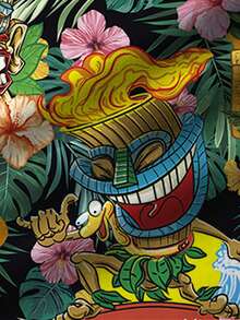 夏威夷 TIKI 热带植物印花男式纽扣短袖衬衫 - 彩色 - 查看 4