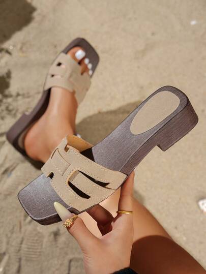 Zapatillas de estar por casa para adolescentes, Sandalias de moda con tacón grueso para adolescentes, Chanclas casuales para adolescentes