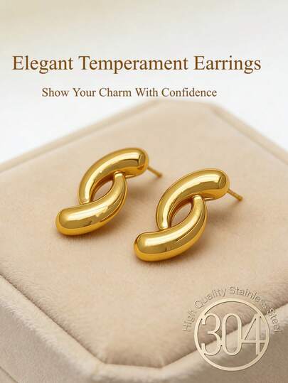 A Pair Of Heavy Female Hoop-Style Earrings, Thick Gold Golden Teardrop-Shaped Earrings, 14K Gold-Plated Stainless Steel Metal Earrings, Lightweight And Hypoallergenic, Fashionable Jewelry Gift, Suitable For Daily Casual Wear (2 Pieces)