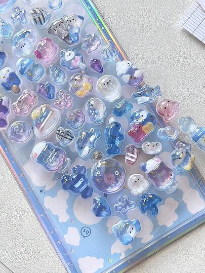 3Dエンボス バブルクリスタルステッカー、箔押しドリフトボトル、水中世界、DIYスクラップブッキング、日記、スマホケース装飾