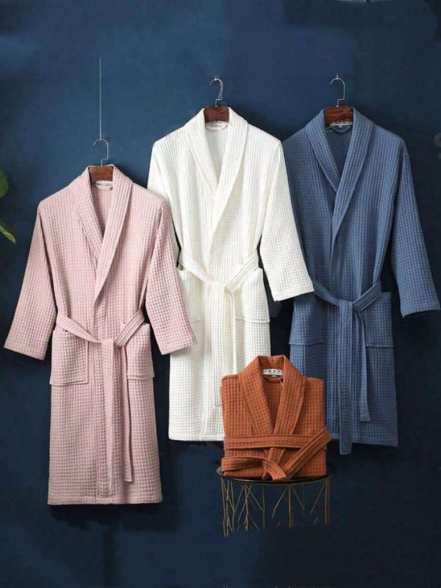 1件华夫格浴袍，成人男女通用和服，春夏浴袍，睡衣，家居服，酒店/水疗中心浴衣，吸水速干，宽松版型，多色可选，浴室及家居必备品