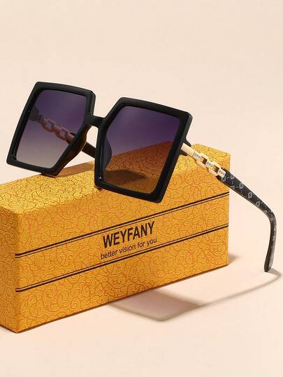 WEYFANY 2026 Fashion Women's Sunglasses, Plus Size Women's Classic Metal Chain Square Sunglasses, TAC Material Lightweight Durable Comfortable Fit, Elegant Retro Minimalist Versatile Frame, Suitable For Driving, Outdoor, Travel, Party, Photography, Leisure, Beach, Music Festival, Hiking, Vacation, Golf, Hiking, Fishing, Sports