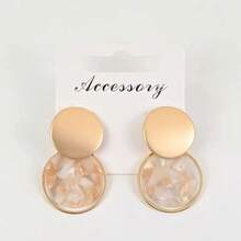 1 Pair Asymmetrical Floral Pattern Acrylic Round Pendant Earrings, Versatile & Elegant Gift - Yellow Gold - View 2