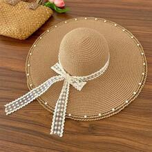 1pc Straw Hat, Flat Top Sun Hat - A - View 1