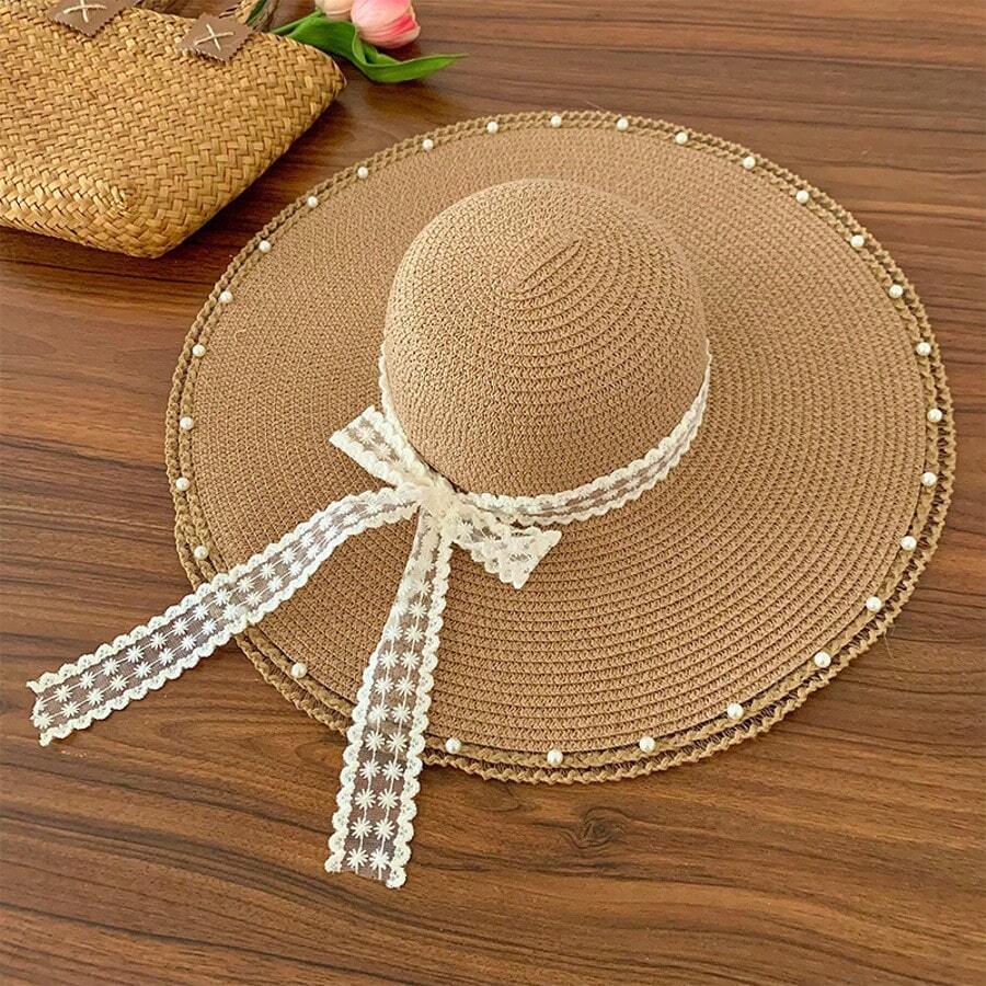 1pc Straw Hat, Flat Top Sun Hat - A - View 1