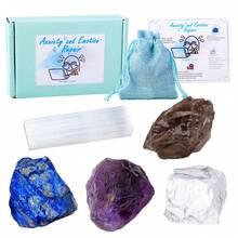 5件套天然紫水晶和透石膏脉轮水晶石套装 – 灵气疗愈瑜伽宝石收藏礼盒 - 彩色套盒 - 查看 2