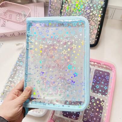 A5 Laser Star Ring Macaron Metal Zipper Sleeve, Sticker Book, Fan Event, Loose-Leaf Binder, Sticker Book Loose-Leaf Binder, Refill Pack, 1/2/4 Compartment Bags, DIY Collection Book Set, School Supplies, Back To School Sticker Book Stickers