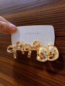 4-16件套女士时尚奢华金色耳环套装，包含永生花、蝴蝶结、夸张扇形、几何图案等款式，适合日常佩戴、送礼、节日、派对等场合。 - 金色 - 查看 11