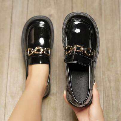 Women's Fashion Loafers, Soft Sole Casual Moccasins, Lightweight & Comfortable Versatile Flat Shoes, Black Low-Top Small Leather Shoes For Female Students