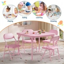 5-Piece  Kids Folding Table And Chairs Set For Daycare And Classrooms, Children's Activity Table And Chairs Set - Pink 1+4 - View 7