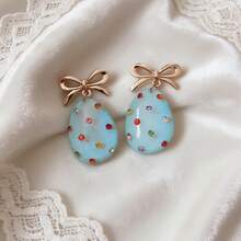 1 Pair Easter Egg Drop Earrings, Cute Bow Tie Colorful Rhinestone Resin Egg Shaped Earrings For Women, Holiday Party Daily Wear Spring Fashion Jewelry Gift - Multicolor - View 15