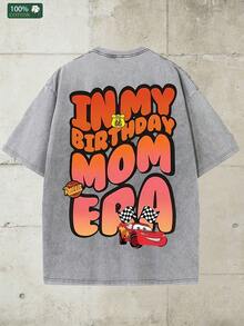 Disney-Heavy Cotton Toy Story Short Sleeved T-Shirt For Men With _TO INFINITY&BEYOND_ Print Oversized Loose Fit Half Sleeved Top For Summer Casual WearDisney-IN MY BIRTHDAY MOM ERA _Racing Mobilization Theme T-Shirt Made Of Old Gray Loose Short Sleeved Birthday Mom Style Top - 灰色 - 查看 4