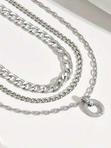 Fashionable Hip-Hop Aluminum Multi-Layer Necklace - Silver - Visa 7