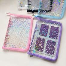 A5激光星形环马卡龙金属拉链套，贴纸簿，粉丝活动，活页夹，贴纸簿活页夹，补充装，1/2/4格袋，DIY收藏册套装，学习用品，返校贴纸簿贴纸 - 彩色 - 查看 9