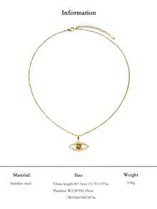 1pc Fashionable Retro 18K Gold Plated Stainless Steel Mysterious Guardian Devil's Eye Inlaid Tiger Eye & Green Natural Stone Pendant Necklace, Hypoallergenic, Suitable For Women's Daily, Party, Vacation, Layering, And Holiday Gifts - Gold - View 12