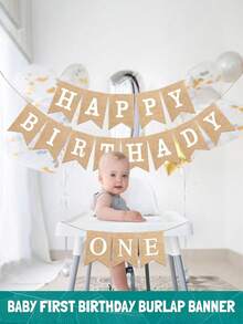 一周岁生日派对装饰，一周岁生日横幅，乡村风“一周岁快乐”麻布横幅，一张高脚椅，一个标牌，适合男宝宝和女宝宝的一周岁生日用品，白色字母 - 彩色 - 查看 8