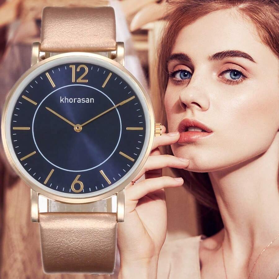 1 chiếc đồng hồ đeo tay nữ sang trọng, mặt số xanh dương, dây vàng, thiết kế tối giản toát lên vẻ thanh lịch, món quà lý tưởng cho Ngày Thánh Patrick, Ngày của Mẹ, Lễ Tạ ơn. - 1 cái - Xem 1