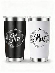 1 Set Mr & Mrs Stainless Steel Insulated Travel Mugs, Ideal For Newlyweds, Wife, Bride, Engagement Anniversary, Valentine's Day, Party, Wedding Gift, 20oz (600ml) Capacity - Multicolor - View 6