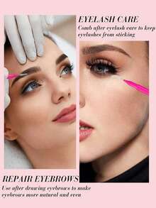 200 piezas Minibrochas para cejas con tapas, aptas para dar forma, rellenar cejas, teñir pestañas, arreglar cejas y pestañas, brochas para cejas, brochas para sombra de ojos - Rosa Fucsia - Ver 6