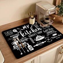 1pc Square Skull & Coffee Pattern Mat, Soft Rubber Backed Heat Insulation Pad, Desk Protector, Coffee Machine Mat, Kitchen Drainage Mat, Home & Kitchen Dining Mat - Multicolor - View 16