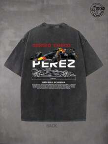 Mens Clothes;Summer TopsF1 T-Shirt-Sport Car Fans Casual Unisex Streetwear,Reqular Fit,Graphic Tee,Men Gifts,230G Washing Cotton Double-Sided Printed Racing Tee, Fashion Y2kShort Sleeve, Hip Hop T-Shirt, Comfortable And Durable, Daily Wear, Racing Fan Gift, Perfect For Motorsport Fans,Gift For Him/Her, Race Day, Speed Enthusiastssummer Outfits EGUR - 黑色 - 查看 2
