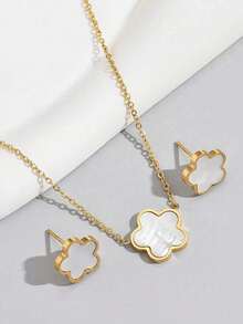 Conjunto de collar y aretes de flor de acero inoxidable de 3 piezas - Moda única, retro, dulce, fresca y versátil, adecuado para hombres, mujeres, parejas, calle, fiesta, uso diario - multicolor - Ver 5