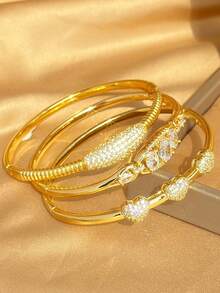 18K Gold Plated Stainless Steel Elegant And Sparkling Zirconia Women's Bracelet Suitable For Daily Wear, Party Accessories, Birthday And Anniversary Gifts Halloween Christmas Thanksgiving Boho Jewelry Daily Party Summer Jewelry Mom Gift, Back To School Gift Birthday Wedding Gift - Multicolor - View 4
