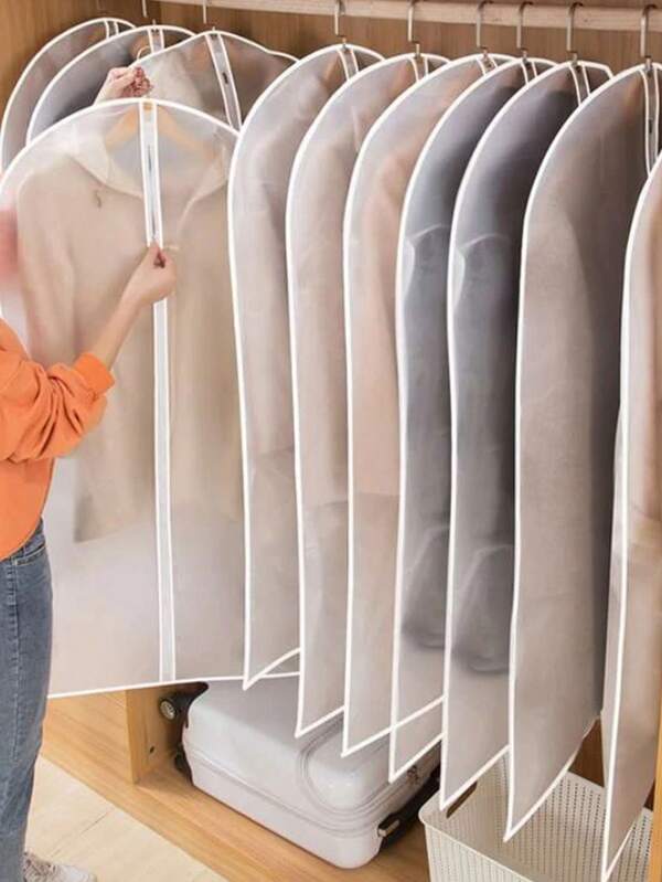 10 piezas/5 piezas/1 pieza Funda antipolvo para prendas, tela semitraslúcida moderna a prueba de polvo, funda con cremallera reforzada para trajes, funda impermeable para ropa, protector de vestido de novia, útiles escolares