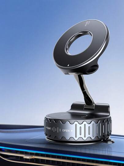 磁吸式车载手机支架，波浪纹真空吸盘底座 - 360°旋转，可折叠Magsafe支架，适用于和通用智能手机，可用于仪表盘、桌面、办公室，磁吸式车载导航手机支架