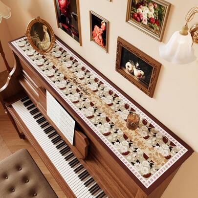 1pc Modern Style Piano Dust Cover - Classical Floral Piano Top Pad, Suitable For Waterproof Piano Keys Of Upright And Digital Pianos, Decorative Piano Cover Protection Kit, Home Decorative Washable Piano Cover