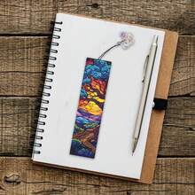 Set de 4 piezas Marcapáginas de Pintura de Diamantes DIY - Diseño de Árbol de las Cuatro Estaciones, Decoración de Mosaico Multicolor - Ver 4