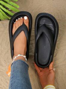 Pastel Color Magenta Platform Flip Flops For Women And Man, Soft Non-Slip Sole, Summer Indoor Outdoor Shopping Vacation Beach Shoes, Multi-Color Optional, Ideal Holiday Gifts - 黑色 - 查看 5