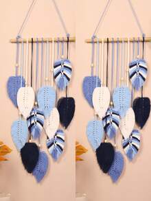 1pc Bohemian Handmade Woven Leaf Tapestry, Room Decor Hanging Wall Art With Tassels, Photo Display For Bedroom - Green - View 24