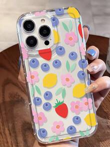 1pc Minimalist Personalized Fruit & Flower Graffiti Pattern Transparent TPU Shock-Absorbing Anti-Fall Anti-Fingerprint Phone Case, Compatible With IPhone 16/16Pro/16Plus/15/15ProMax/15Pro/11/12/13/14ProMax/11Pro/11ProMax/12Pro/12ProMax/13Pro/13ProMax/14Pro/14ProMax, Soft Shell, Elegant Creative Design - Multicolor - View 1