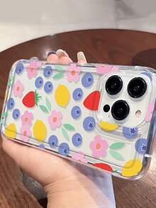 1pc Minimalist Personalized Fruit & Flower Graffiti Pattern Transparent TPU Shock-Absorbing Anti-Fall Anti-Fingerprint Phone Case, Compatible With IPhone 16/16Pro/16Plus/15/15ProMax/15Pro/11/12/13/14ProMax/11Pro/11ProMax/12Pro/12ProMax/13Pro/13ProMax/14Pro/14ProMax, Soft Shell, Elegant Creative Design - Multicolor - View 2