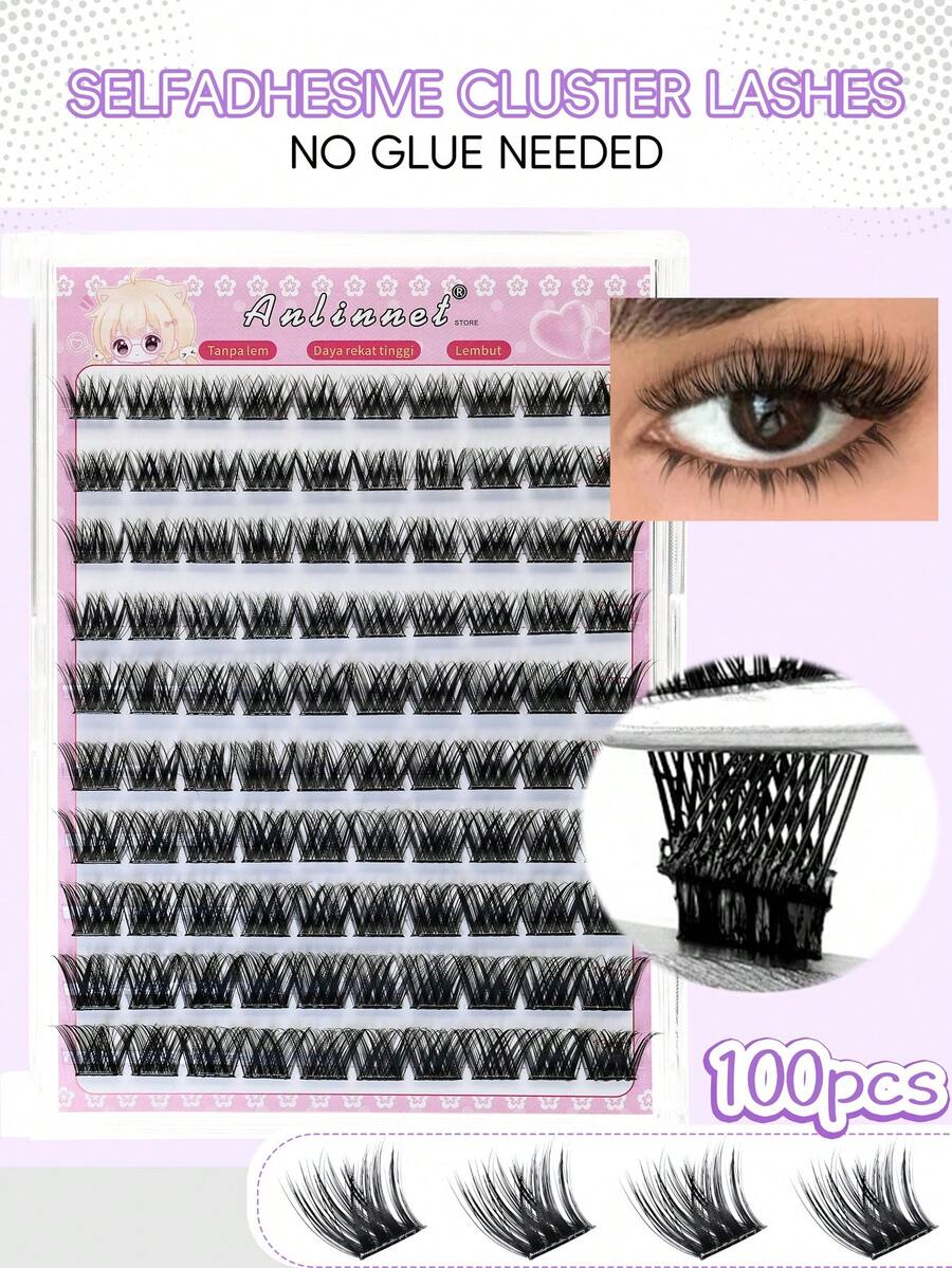 anlinnet 100/140pcs C-Curl Lash Extensions 9-13mm, Self-Adhesive Reusable Lashes, Natural & Thick Lash Enhancement Set, Comfortable & Non-Irritating