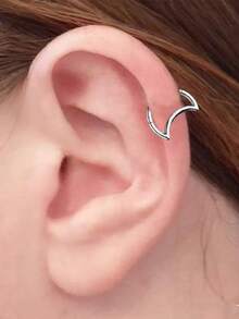 1pc Stainless Steel Seamless Hinged Segment Ring, Moon Shape, Suitable For Nose Septum And Ear Piercing, Unisex Daily Wear - Multicolor - View 11