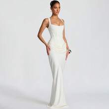 New Sexy Hot Girl Fashion Best-Selling Waist-Cinching Ruched Strapless Sleeveless Bodycon Dress - 白色 - 查看 10