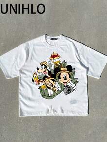 Disney UNIHLO  Mickey  Print  Summer Casual Versatile Pure Cotton T-Shirt Suitable For Any Place - 白色 - 查看 4