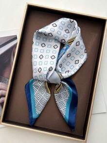 1pc Square Scarf, Women's Satin Printed Headband, Headwrap, Fashion Ladies Hair Scarf, Shawl, Scarf, Women's Neckerchief, Headscarf - 焦糖 - 查看 1