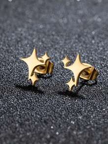 2只朋克风不锈钢星星耳钉，时尚中性设计 - 耳環 - 查看 2