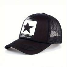 1 Piece Women's Five-Pointed Star Baseball Cap, Adjustable Casual Hat, Spring/Summer Trucker Hat - 黑色 - 查看 4