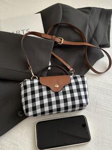 1 chiếc túi vuông mini thời trang, túi đeo vai/đeo chéo đa năng dành cho nữ, ví nhỏ màu trơn phù hợp đựng điện thoại, tiền xu, son môi, dùng hàng ngày. - Đen và trắng - Xem 7