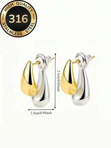 1 Paar hochwertige hypoallergene Wassertropfen Farbblock Gold & Silber Ohrstecker, 18K vergoldet, farbbeständig, bequem und vielseitig, minimalistisch, elegant, süß und modisch, hochwertige Damenohrringe geeignet für den täglichen Gebrauch oder Partys, Schmuckaccessoires, Sommerstrandurlaub, Reisen, tägliche Dekoration für Frauen, Kleidungskombination, Dating, Partys und andere Anlässe, kleines Geschenk für Freundinnen zu Feiertagen wie Jahrestagen - Gold - Übersicht 3