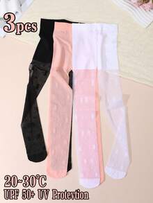 3 pares de medias de niña con estampado de corazones, con protección UPF 50+ contra los rayos solares, en colores de caramelo de punto denso y elástico, leggings delgados para el verano - Multicolor - Ver 11