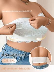 1 pieza Sujetador inalámbrico suave y de apoyo, minimalista y cómodo, para mujer de talla grande - Blanco - Ver 4
