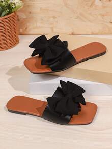 2026 New Matte Bowknot Slide Sandals, Soft Sole Non-Slip Outdoor Wear, Girly Style - Black - View 2